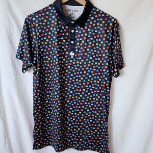 Pins & Aces Vintage Arcade Print Wicking Stretch Knit Golf Polo Small